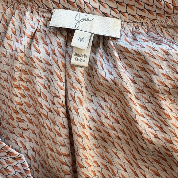 Joie | Orange and Cream Patterned silk blouse, Sz M - Picture 3 of 4